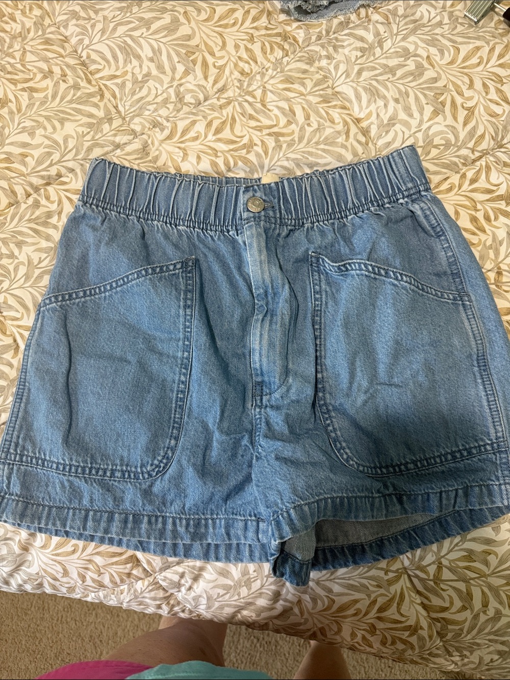 Madewell Light Blue Elastic-Waist Denim Shorts